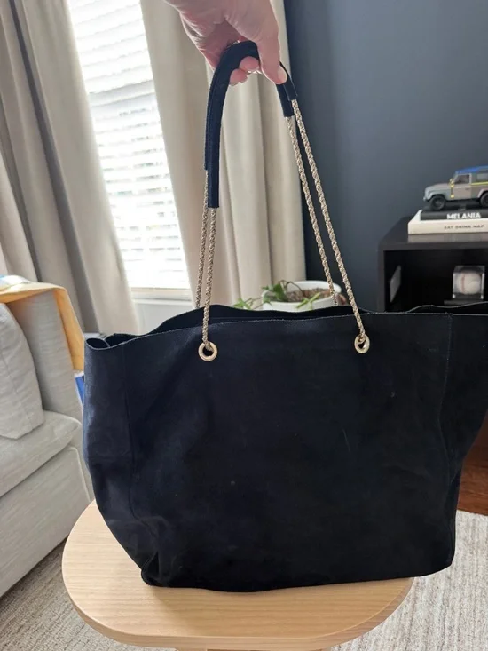 Sézane Gaby Suede Tote | Navy Blue | Gold Chain Strap | Large Bag w/ Dust Bag - Picture 4 of 7
